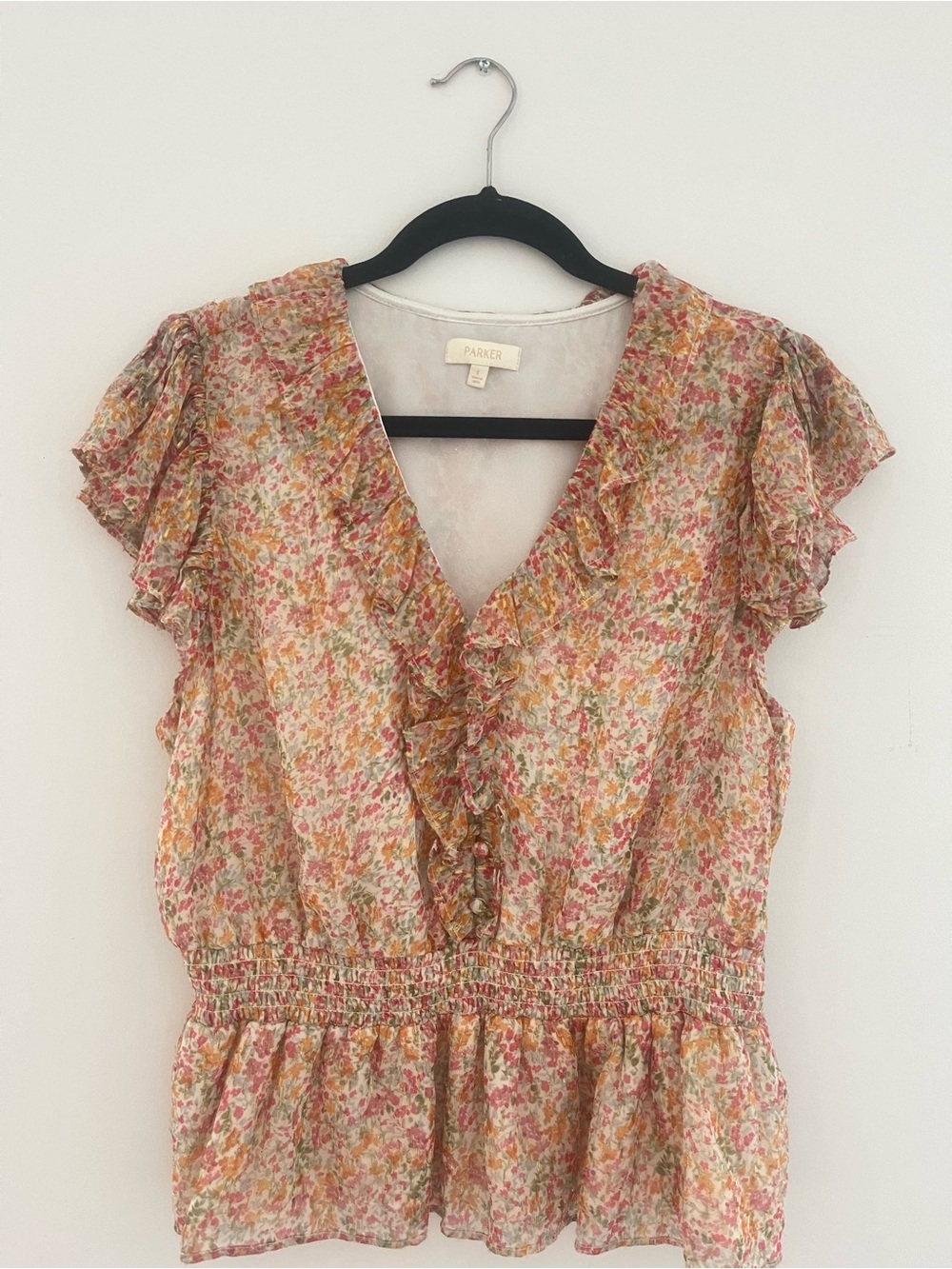 Parker Multicolor Floral Ruffle V-Neck Blouse